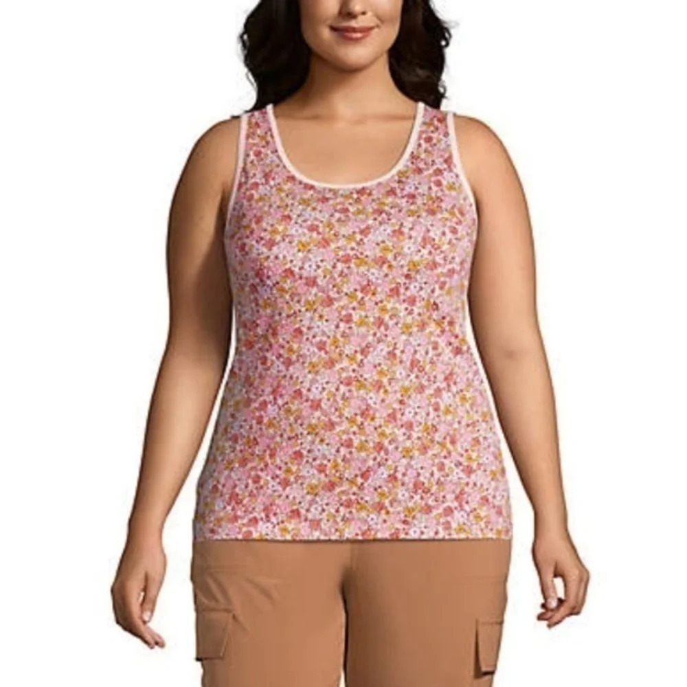 New Lands End Interlock Cotton Tank Top Size 1X Ditzy Floral